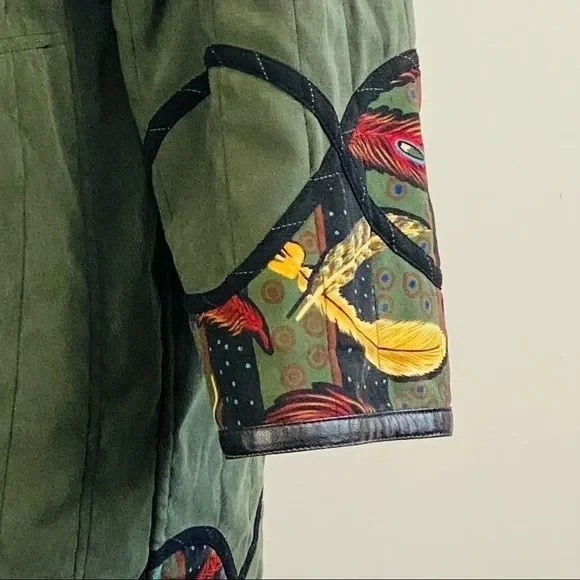 Wearable art reversible feathers green coat sz 18 - Picture 7 of 8